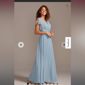 David’s Bridal Dusty Blue Flutter Sleeve Bridesmaid Dress